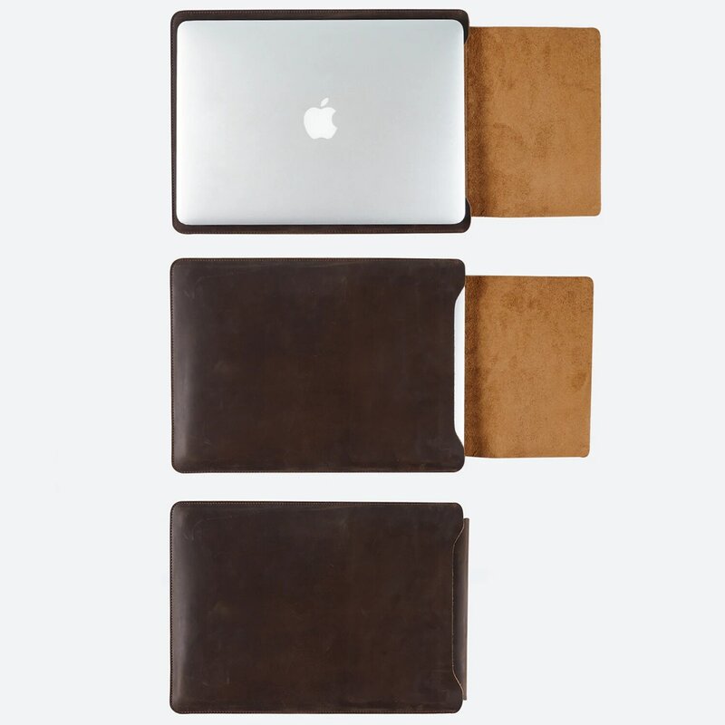 Vintage جلد طبيعي حقيبة الكمبيوتر رئيس طبقة جلد البقر دفتر كم مناسبة لهواوي أبل 12 بوصة 13 بوصة 14 بوصة