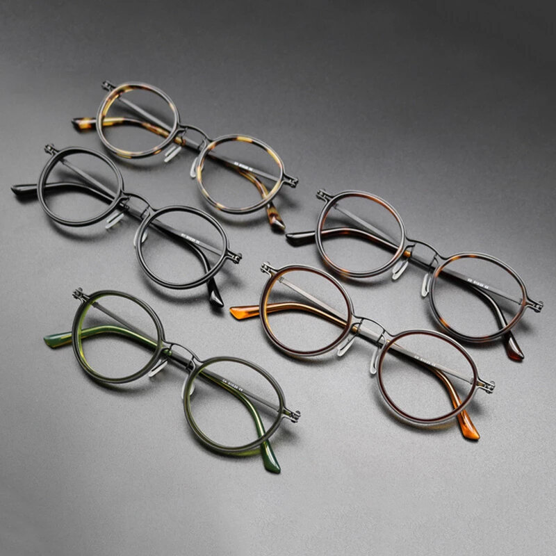 إطار نظارات تيتانيوم عتيق للرجال والنساء ، نظارات طبية مستديرة لقصر النظر ، نظارات بصرية عتيقة ، نظارات ماركة فاخرة