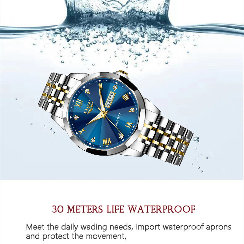 LIGE-ساعة يد نسائية مقاومة للماء ، ساعة كوارتز أنيقة ، أسبوع مضيء ، ساعة نسائية ، أزياء فاخرة