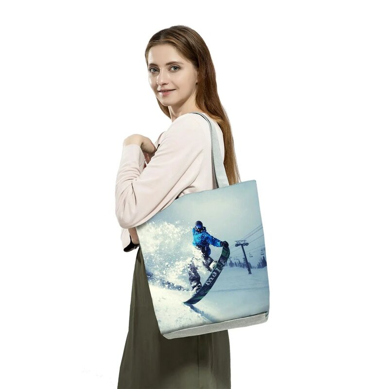 حقائب يد مطبوعة للتزلج للنساء ، حقائب تسوق البقالة ، حقائب كتف غير رسمية للمتزلجين ، حقيبة حمل للشاطئ والسفر بسعة كبيرة قابلة للطي للإناث