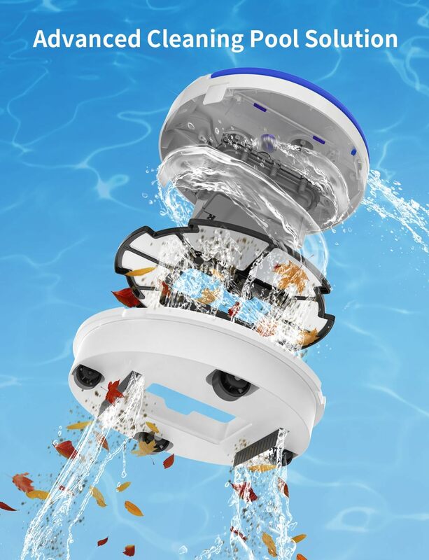 مكنسة حمام سباحة آلية لاسلكية ، مزدوجة المحرك ، وقوف ذاتي ، بطارية مللي أمبير ، تدوم حتى OR mAh