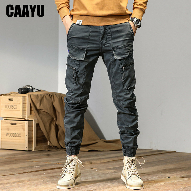CAAYU Joggers البضائع السراويل الرجال عادية Y2k متعددة جيب الذكور بنطلون Sweatpants الشارع الشهير Techwear التكتيكية المسار رمادي السراويل الرجال
