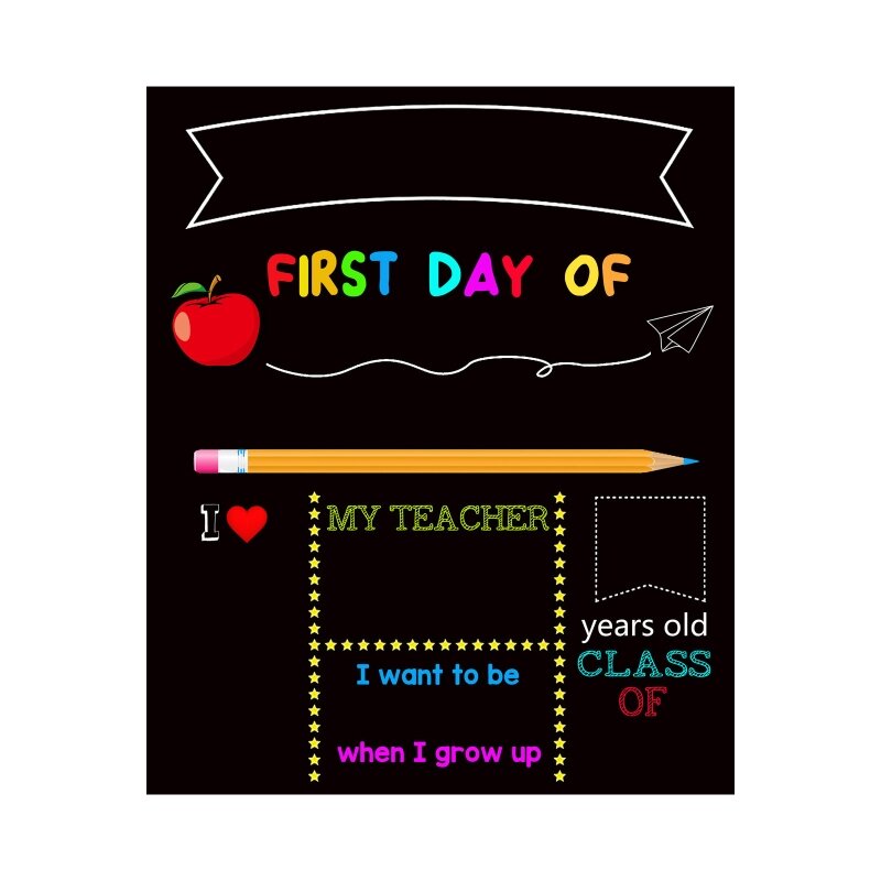 سبورة الطباشير للأيام الأولى والأخيرة للمدرسة، لافتة اليوم الأول للمدرسة قابلة لإعادة الاستخدام، 12 × 10 بوصة مزدوجة الجوانب إلى
