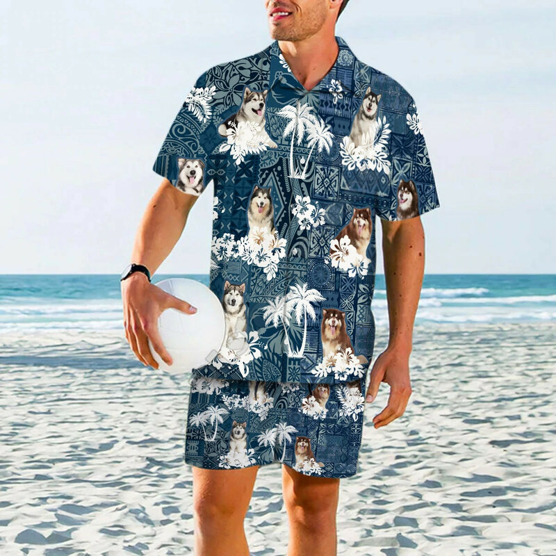 هاواي قميص شاطئ الصيف الأمريكية البلدغ هاواي مجموعة ثلاثية الأبعاد مطبوعة هاواي قميص + شورتات للبحر الرجال للنساء مضحك الكلب الملابس