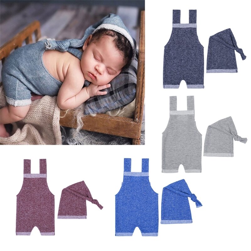 قطعتان من ملابس الأطفال الرضع الرائعة للتصوير الفوتوغرافي لحديثي الولادة، مجموعة قبعة وسراويل بعقدة للرضع ملابس تنكرية دعائم