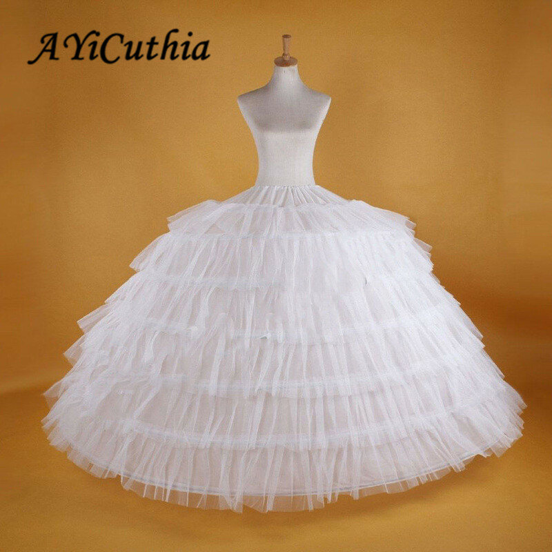 AYiCuthia الأبيض 6 الأطواق ثوب نسائي كبير زلات تول التنانير الطويلة منتفخ كرينولين تنورة ل الكرة ثوب الزفاف فستان CQ7
