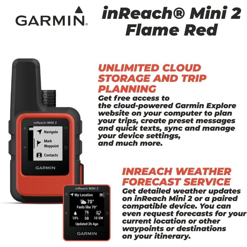 Garmin InReach Mini 2 التواصل عبر الأقمار الصناعية ، لهب أحمر ، حزمة طاقة 4U يمكن ارتداؤها
