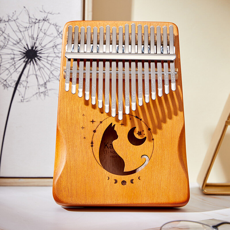 17 مفتاح Kalimba التدرج اللون تصميم الإبهام البيانو الماهوجني الخشب الجسم الآلات الموسيقية مع كتاب التعلم ضبط المطرقة