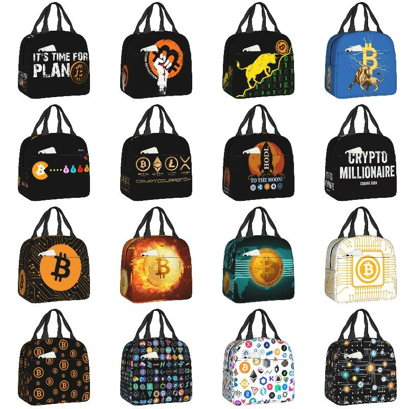 حان الوقت لخطة بيتكوين حقيبة الغداء المرأة Cryptocurrency Blockchain المحمولة برودة الحرارية معزول صندوق الغداء حقيبة الغذاء المدرسية