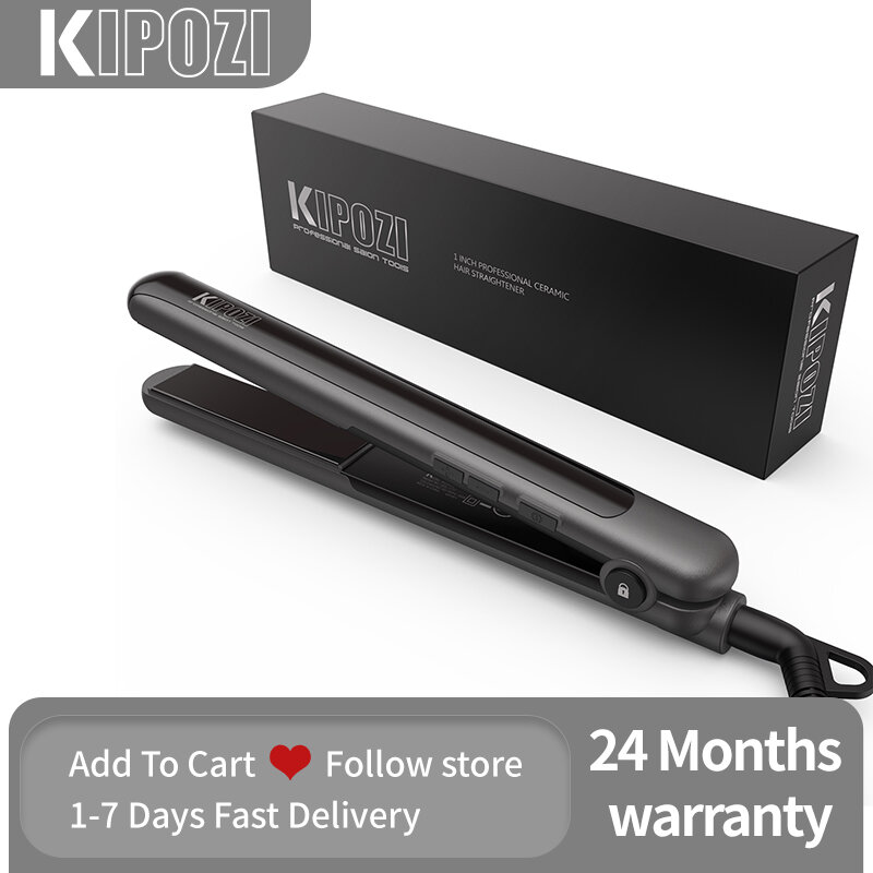 KIPOZI 1 بوصة جهاز فرد للشعر من السيراميك قابل للتعديل درجة الحرارة 2 في 1 تسخين سريع لوحة ثلاثية الأبعاد حديد مسطح 9 Temps LCD قفل أمان