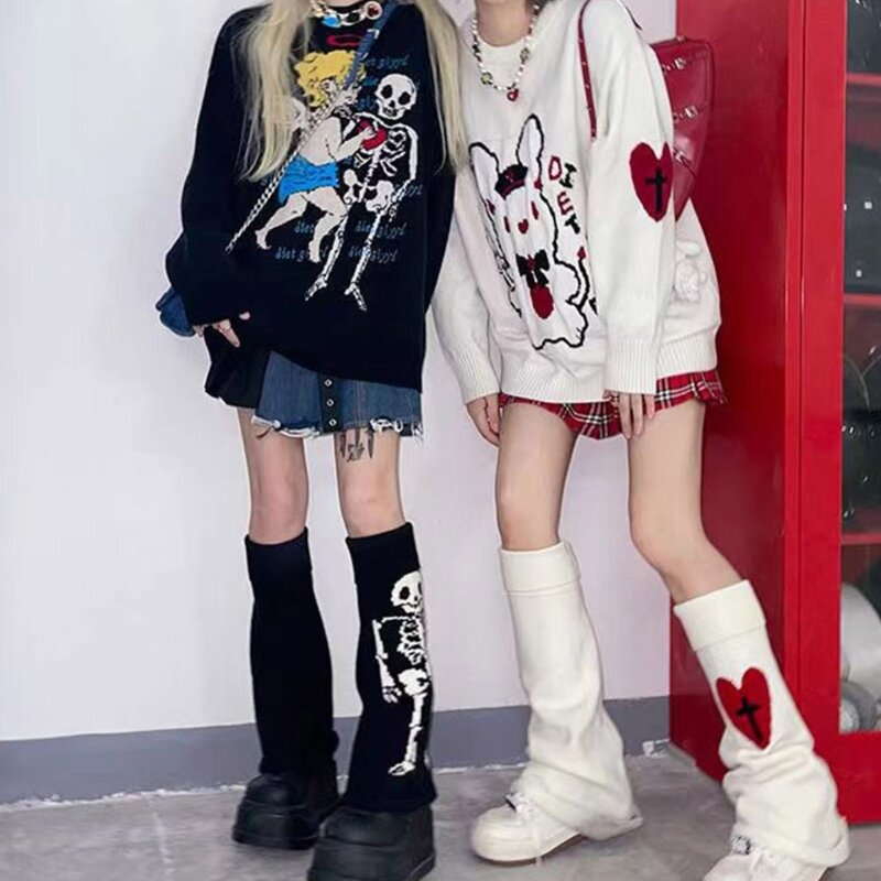 جوارب طويلة للركبة للنساء يابانية من أجل صليب القلب والهيكل العظمي متماسكة دافئة للساق