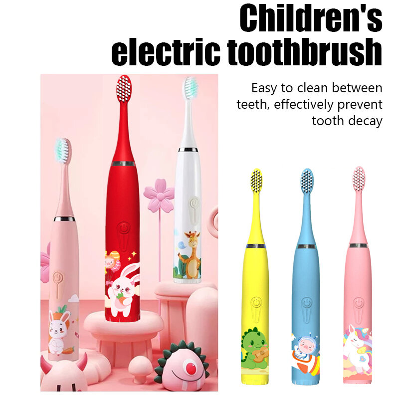 الأطفال USB قابلة للشحن سونيك فرشاة الأسنان الكهربائية ، فرشاة الكرتون الملونة ، التلقائي ، IPX7 مقاوم للماء ، رؤساء استبدال ، والأطفال