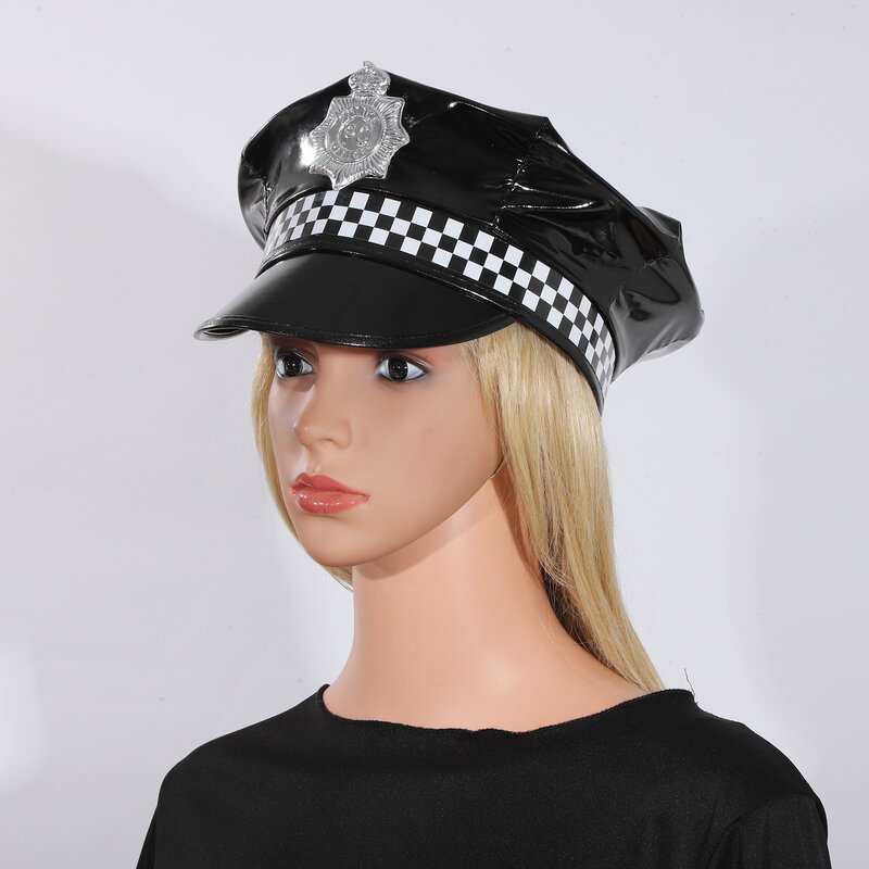 قبعة ضابط الشرطة للبالغين ، زي هالوين ، قبعة الشرطة ، الدعائم موحدة ، شارة ، الشطرنج ، قبعة قابلة للتعديل ، ملحق تأثيري