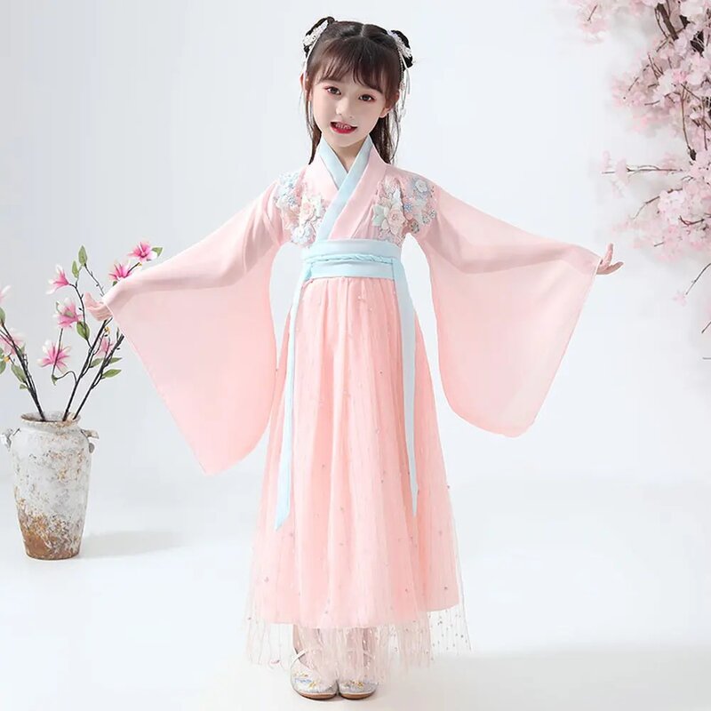 الصينية القديمة زي الطفل طفل فستان جنية تأثيري Hanfu الرقص الشعبي أداء الملابس الصينية التقليدية فستان للفتيات