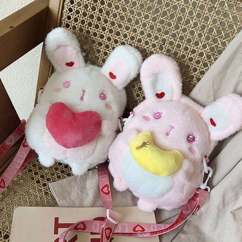 حقيبة رسول أرنب لطيف لفتاة ، محفظة القلب ، حقيبة الكتف ، التخزين ، الأبيض والوردي ، 2X