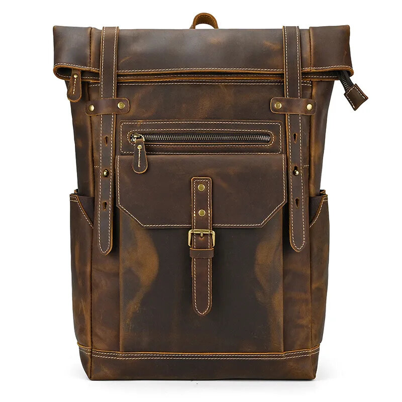 Newsbird-حقيبة ظهر من الجلد بتصميم كلاسيكي للرجال ، حقيبة سفر مقاس 16 بوصة ، حقيبة كمبيوتر ضد السرقة للرجال من جلد البقر