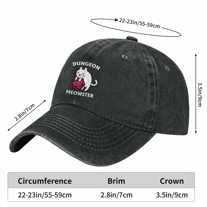 قبعة بيسبول للرجال مغسولة ، قبعات رعاة البقر Snapback D20 لسائقي الشاحنات ، قبعة الأب ، قبعات الغولف لعبة DnD ، القطة المحصنة Meowster