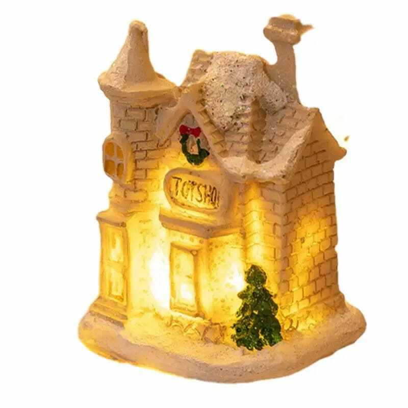منازل إضاءة عيد الميلاد ، تمثال راتنج احتفالي لديكورات قرية شتوية لطيفة