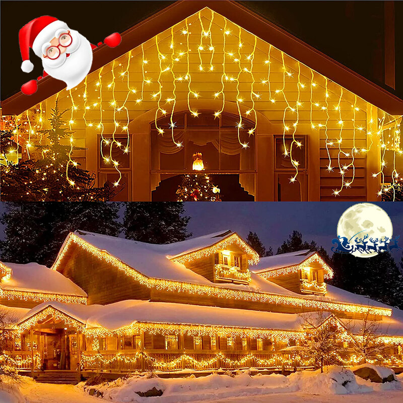 ستائر أضواء LED خارجية ، زينة عيد الميلاد ، شارع جارلاند ، دروب 0.4 متر ، 0.5 متر ، 0.6 متر ، 2024 ، على المنزل ، السنة الجديدة 2024