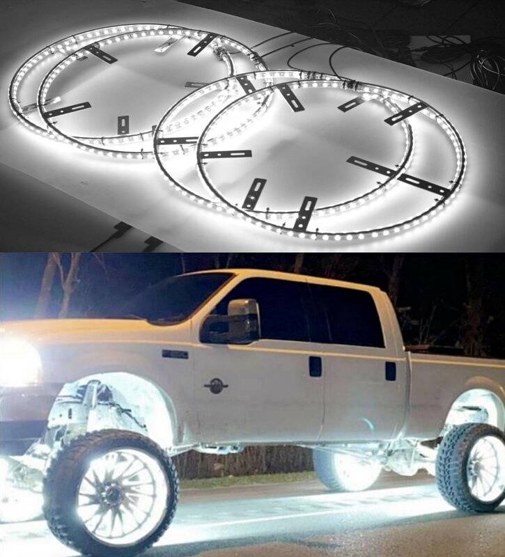 مجموعة إضاءة العجلات مع وحدة تحكم RF ، عجلة ليد بيضاء نقية ، مصباح دائري للسيارة ، 4 من 144 ليد