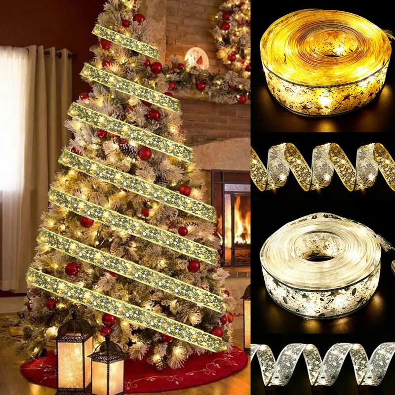 الشريط عيد الميلاد طبقة مزدوجة ، سلسلة ضوء الزخرفية ، القوس الشعر البرنز ، الهدايا التفاف الشريط ، الجنية ، 2 متر
