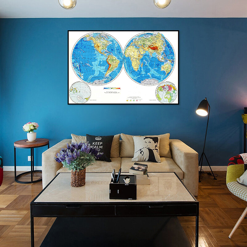 84x59 سنتيمتر قماش الروسية الجغرافية خريطة العالم الصغيرة شخصية أطلس المشارك الديكور للمدرسة مكتب المنزل لوازم