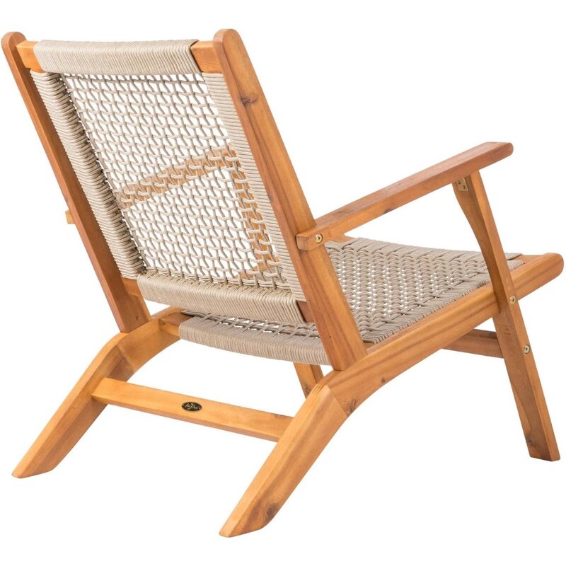 كرسي خارجي من خشب السنط ، مقعد منسوج يدويًا ، كرسي بذراعين مستلق مريح ، تصميم سطح حديقة الفناء الخلفي