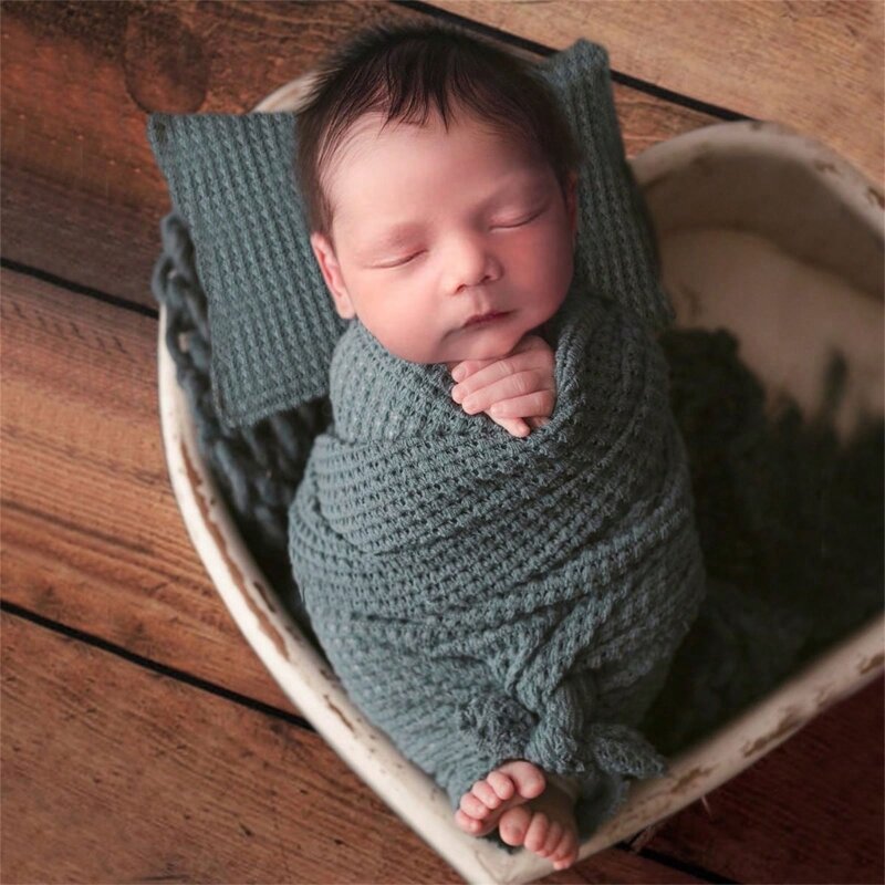 إكسسوارات تصوير أنيقة لحديثي الولادة بطانية قطنية ملفوفة ووسادة رأس مطابقة وبطانية قابلة للتنفس