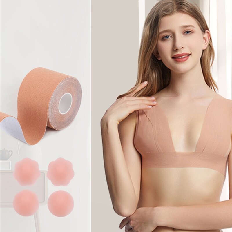 ملصقات غير مرئية بشريط الثدي مع غطاء حلمة من السيليكون اللاصق