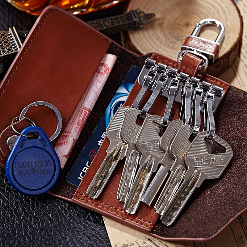 الرجال النساء متعددة الوظائف مفتاح السيارة أصحاب تخزين الحالات المحافظ محافظ مع 6 بت مفتاح حافظة محفظة مفاتيح حامل بطاقة