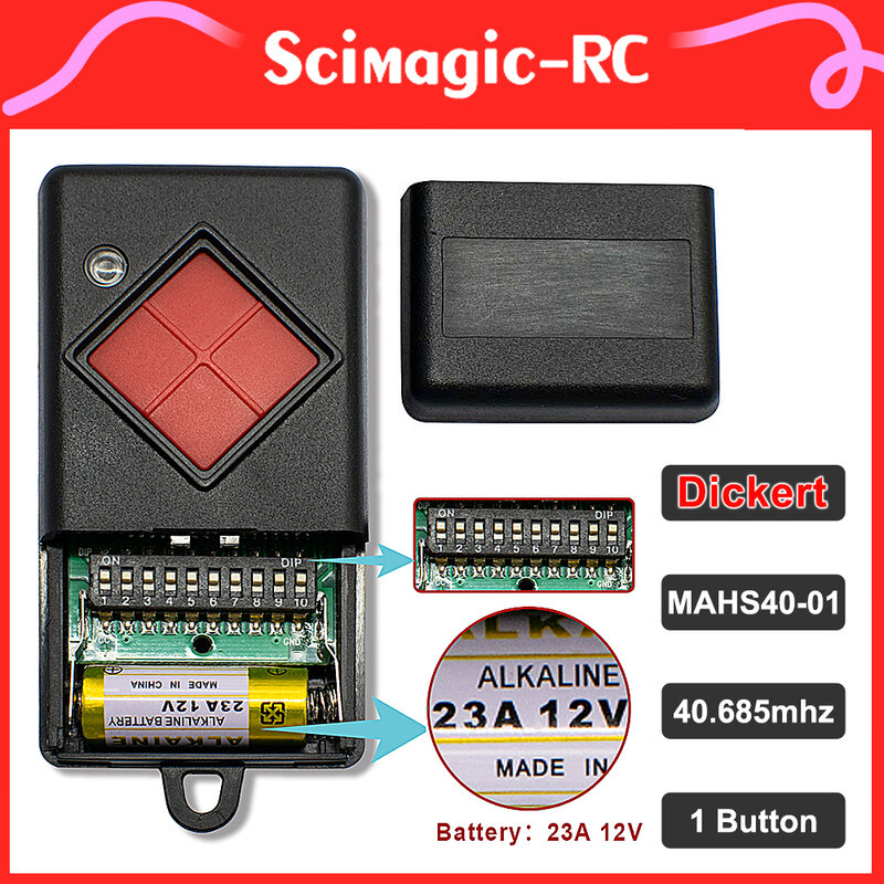 DICKERT-جهاز تحكم عن بعد للمرآب ، 40 ميهيرتز ، زر أحمر ، مفتاح واحد ، جهاز إرسال يدوي ، متوافق مع