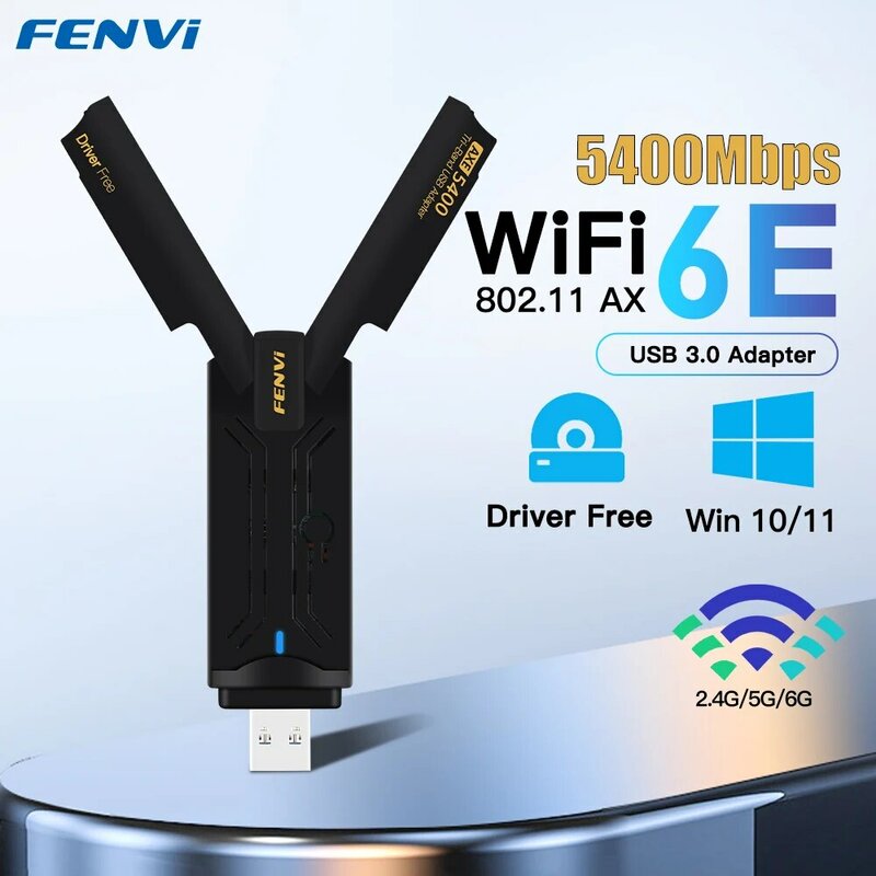 FENVI ax400 WiFi 6E USB محول Dongle Tri Band G/5g/6GHz USB3.0 WiFi 6 هوائي للكمبيوتر المحمول Win10/11 بدون سائق