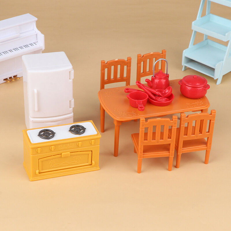 دمية طاولة طعام مصغرة ومجموعة كرسي ، اكسسوارات أثاث المطبخ ، ألعاب الديكور ، هدية