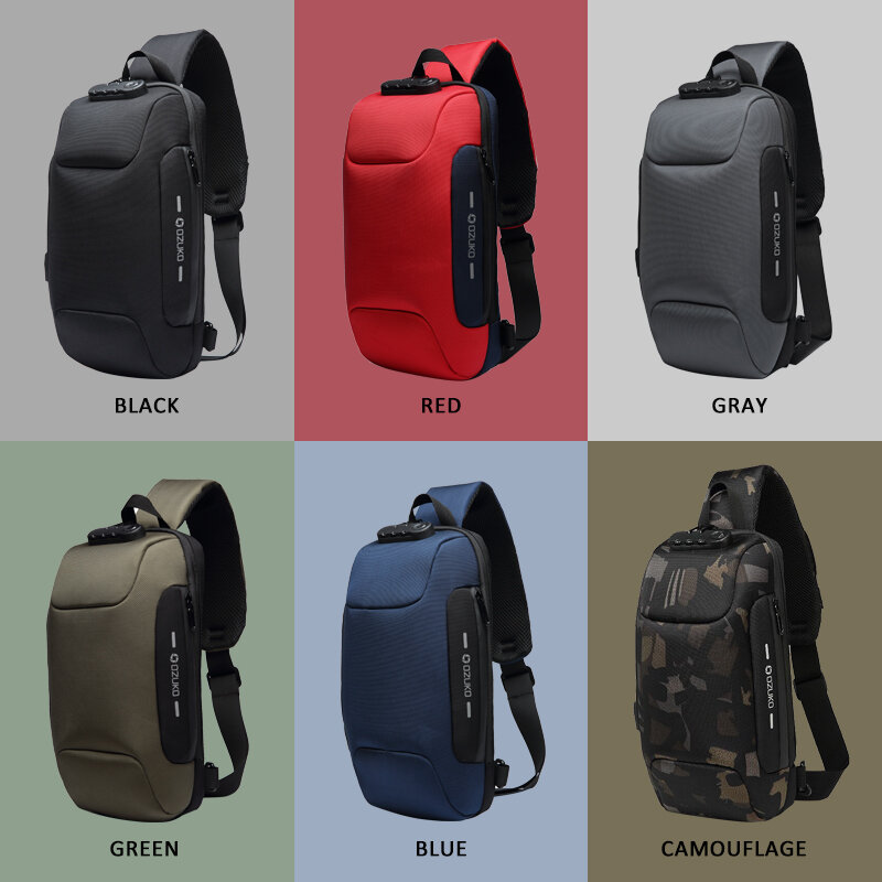حقيبة OZUKO-Crossbody المرنة للرجال ، ضد السرقة ، حقائب كتف ، مقاومة للماء للذكور ، رحلة قصيرة ، حقيبة صدر ، حقيبة