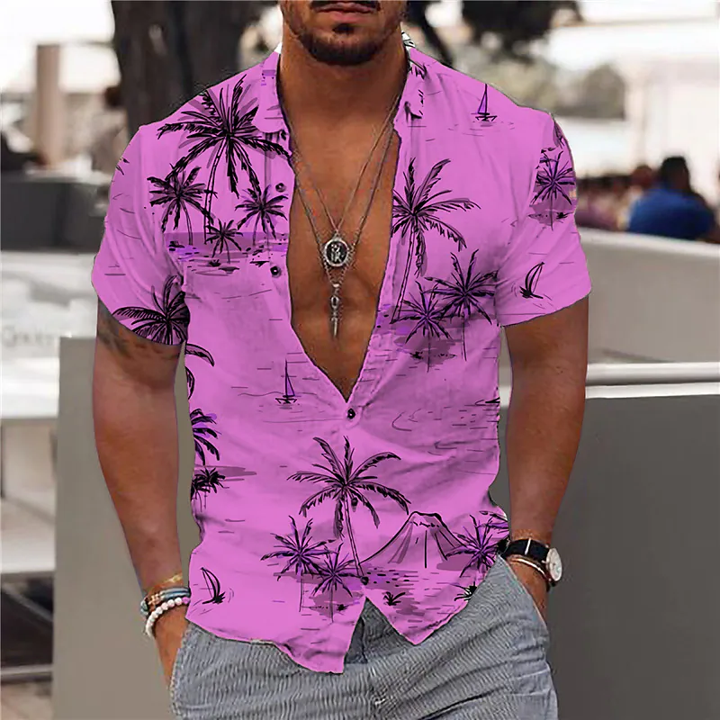 قميص شاطئ هاواي رجالي بأكمام قصيرة ، قمصان شجرة جوز الهند ، طباعة ثلاثية الأبعاد ، قمم الموضة ، بلوزة رجالي ، 5XL ،