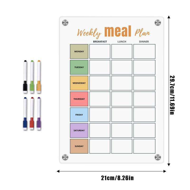 لوحة تخطيط وجبات بيضاء مغناطيسية ، مفكرة ثلاجة مع 6 أقلام ملونة ، وسادات قائمة بقالة قابلة للمسح