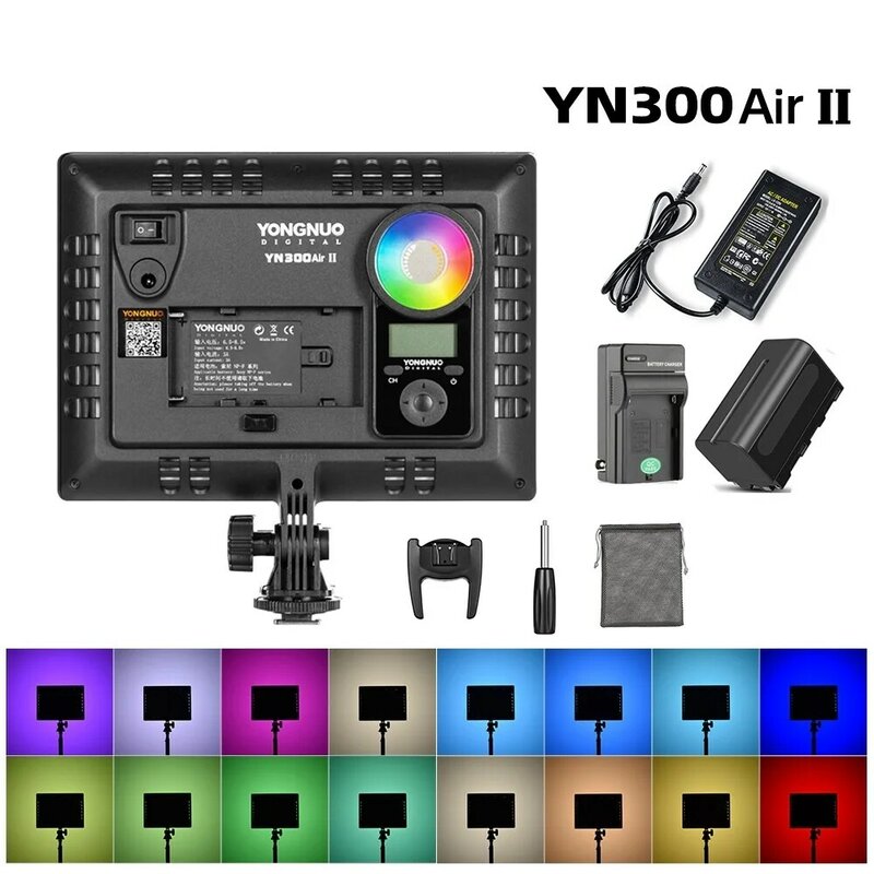 YN300AIR II RGB LED كاميرا فيديو ضوء ، بطارية اختيارية مع عدة شاحن ، ضوء التصوير الفوتوغرافي + محول التيار المتردد ، جديد