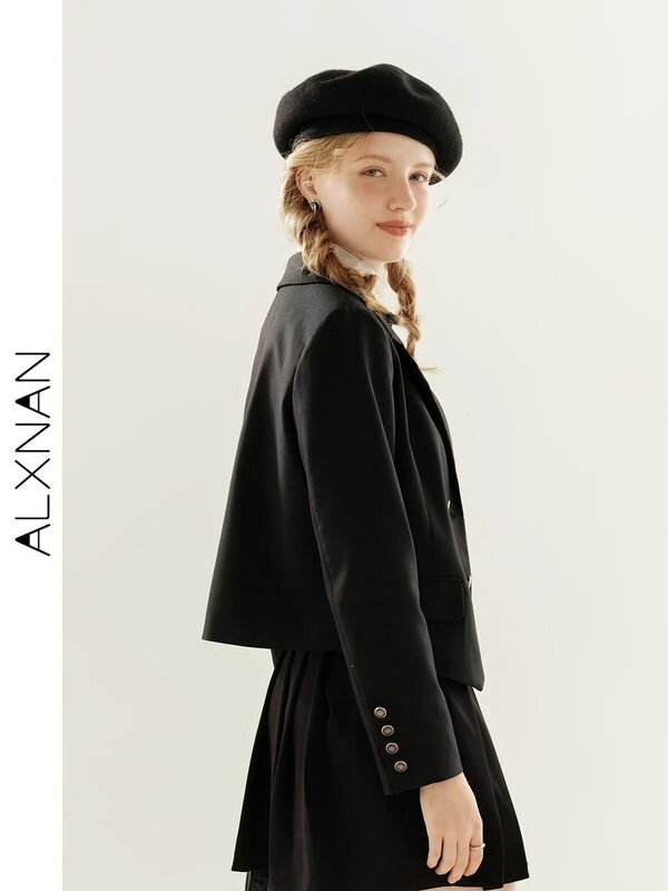 سترة نسائية مستقيمة فضفاضة من ALXNAN ، بدلة صغيرة ، معطف أسود ، سترة نسائية ، ملابس خريفية ، موضة ، TM00305 ،