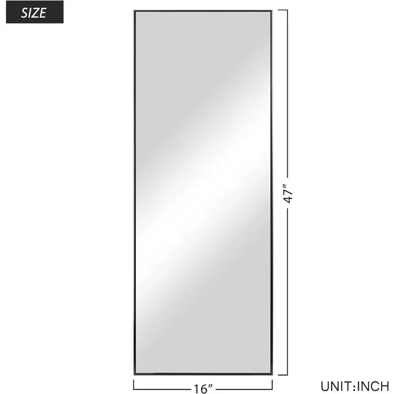 مرآة كاملة الطول من الأرض إلى السقف ، معلقة رأسية ، مرآة غرفة نوم ضد الجدار ، إطار من سبائك الألومنيوم ، 64 × 21 بوصة