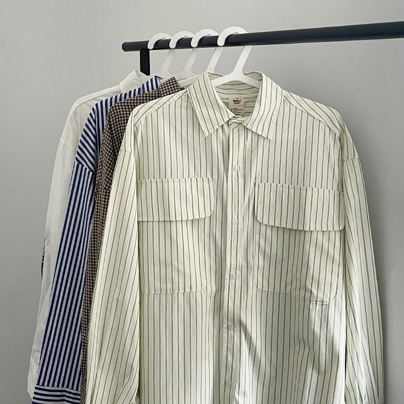 EBAIHUI مخطط قمصان للرجال اليابانية نظام فضفاض Vintage الرجال هاواي قميص الربيع والخريف شيك ملابس الرجال عادية القمم