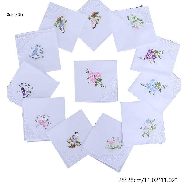 5 قطعة/المجموعة 11x11 بوصة المرأة القطن مربع مناديل الأزهار المطرزة مع ل فراشة الدانتيل الزاوية النمط الرعوي J78E