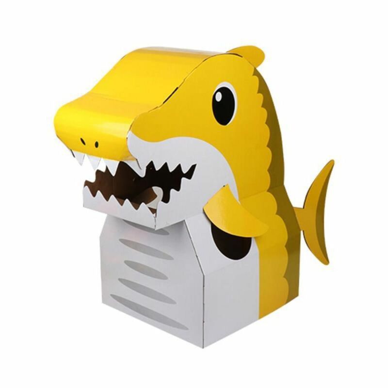 منزل ورقي ديناصور يمكن ارتداؤه للأطفال ، صندوق من الورق المقوى لسمك القرش النمر ، هدية لعبة إبداعية
