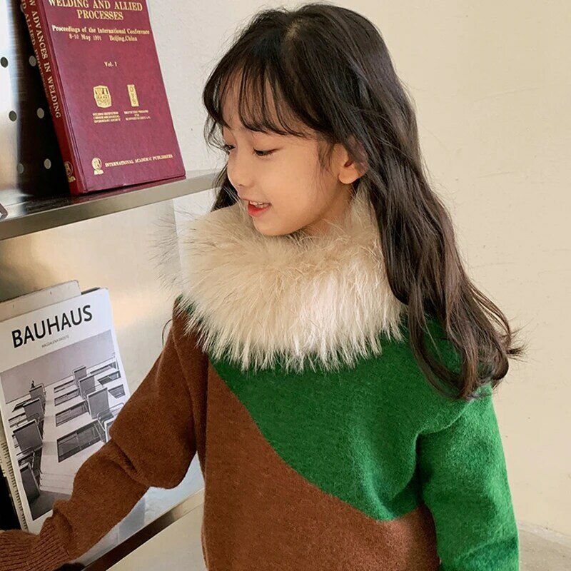 2022 Winter Warm Luxury Real Raccoon Fur Scarf for Kids Children's Girls Boys Korean Fashion Scarves Designers Soft Plush