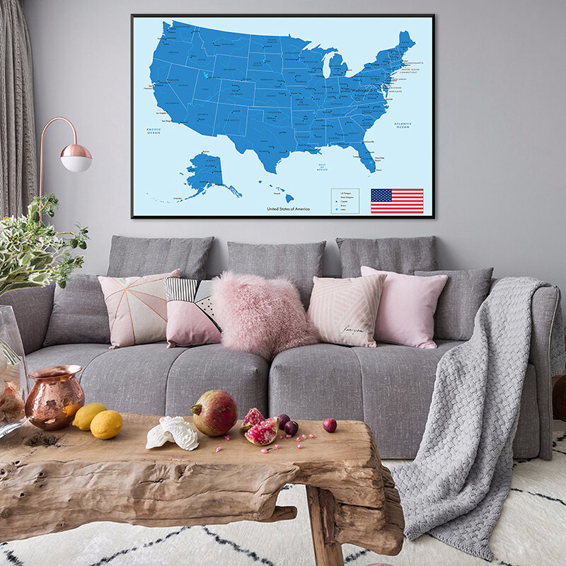 84*59cm The USA Map Wall Decorative Map of United States Unframed Poster Canvas Painting Home Decoration School Supplies