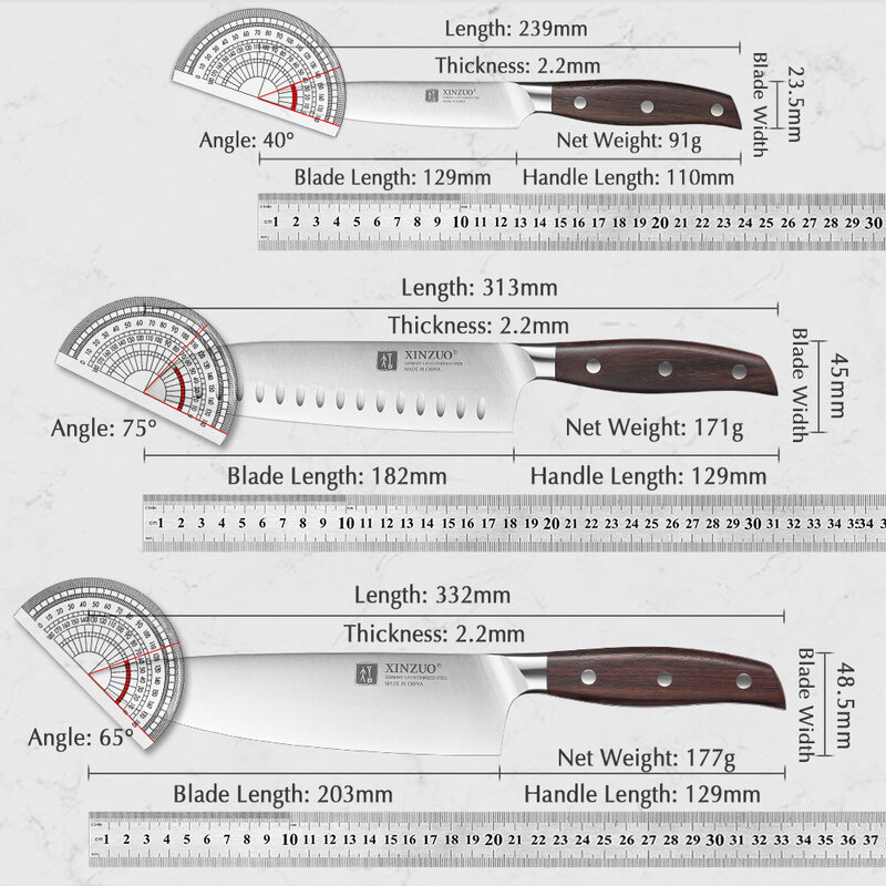 XINZUO جودة عالية 3.5 + 5 + 8 + 8 + 8 "تقطيع فائدة الساطور الشيف سكين ألمانيا 1.4116 الفولاذ المقاوم للصدأ 1 قطعة 5 قطعة سكين المطبخ