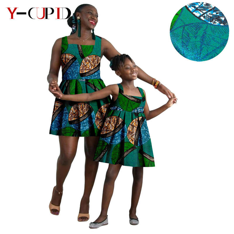 فساتين أفريقي مطبوعة معدنية للنساء ، مطابقة ملابس الفتيات ، فساتين داشيكي أنقرة ، ملابس الأم والابنة ، الصيف ، 24F020
