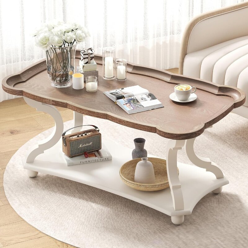 أريكة طاولة قهوة مع صينية طبيعية وأرجل منحوتة ، طاولات مركزية للغرف ، مناسبة لغرفة المعيشة ، مقهى غرفة النوم