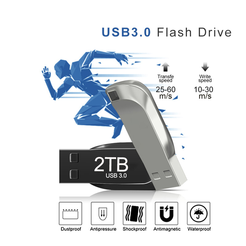 USB 3.0 عالية السرعة فلاش حملة معدنية القلم محرك 2 تيرا بايت/1 تيرا بايت مقاوم للماء فلاش القرص ذاكرة صغيرة العصي القرص القلم محرك نوع C محول