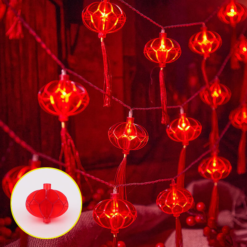 سنة جديدة سعيدة سلسلة فانوس أحمر ، أضواء عقدة الصينية ، زينة الزفاف ، ديكور مهرجان الربيع ، 10LED ، 2 متر