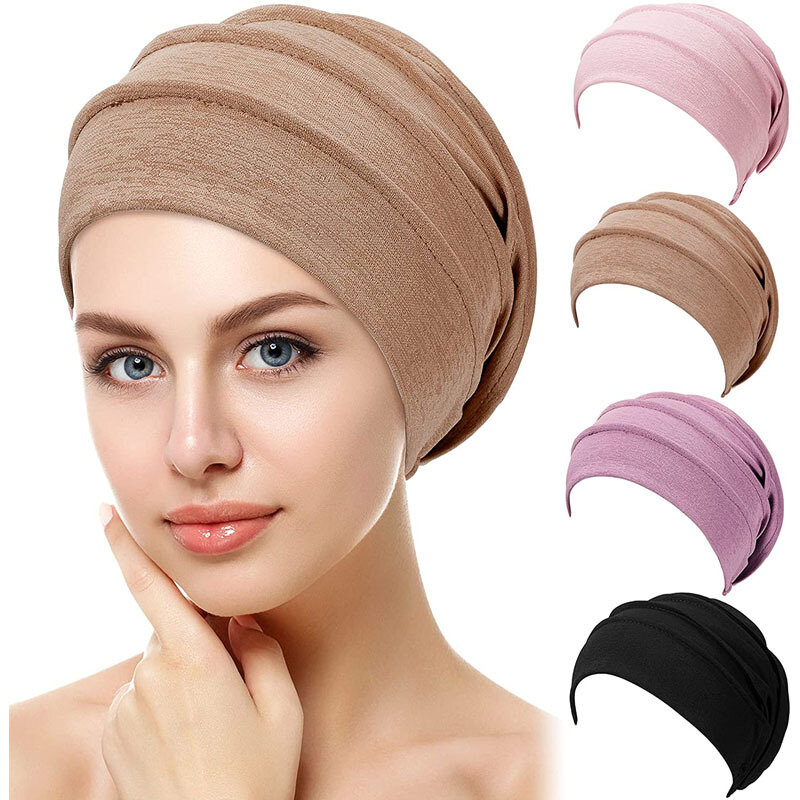 المرأة تنفس قبعة المرأة الحجاب عمامة مرونة القماش قبعة رأس قبعة لينة كشكش السرطان قبعة الكيميائي مسلم الهندي القبعات